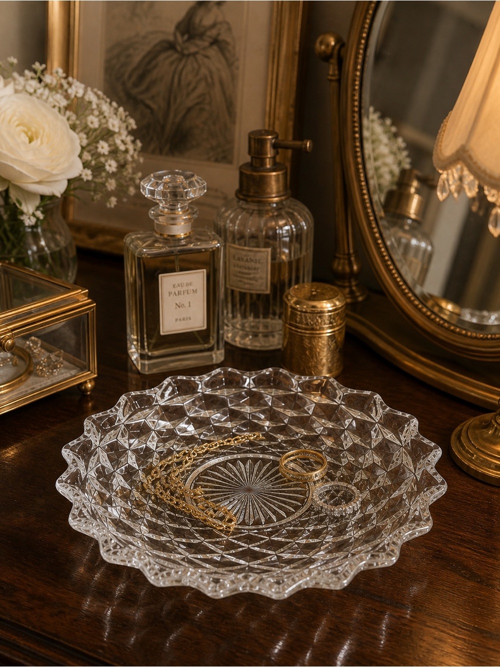 Vintage Fostoria American Clear Glass Trinket Dish 7.75”